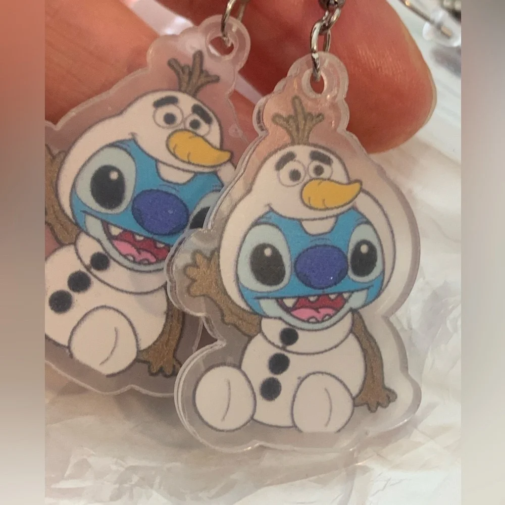 Disney Stitch as Olaf from frozen silver tone plastic earrings